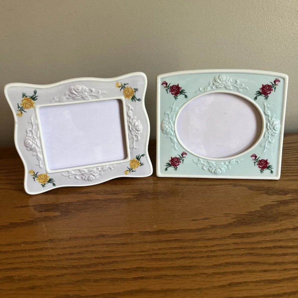 Avon Picture Frames Set Of 2 Porcelain Floral Cottagecore Shabby Chic NEW